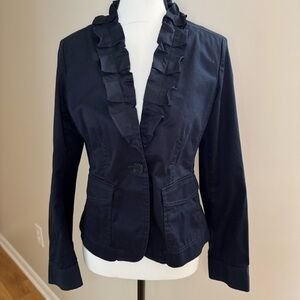 Talbots Women's Cotton Blend Navy Ruffled Blazer Size 2